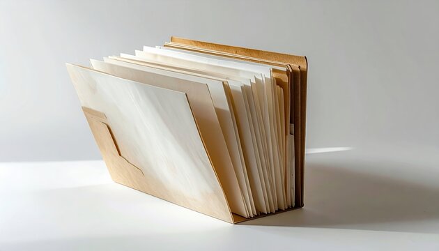 document folder arranged neatly on white, subtle soft lighting