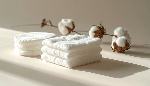 cotton pads with minimal soft shadow, realistic studio lighting