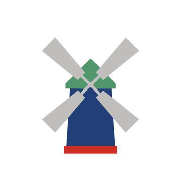 Blue and green stylized windmill illustration