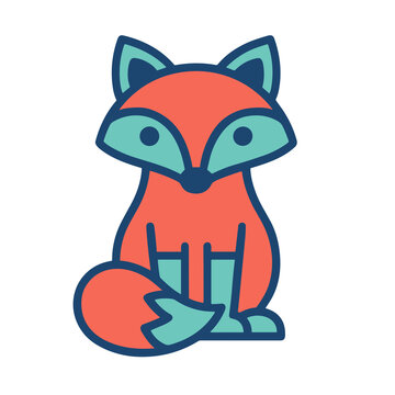 Sitting fox illustration in coral and teal