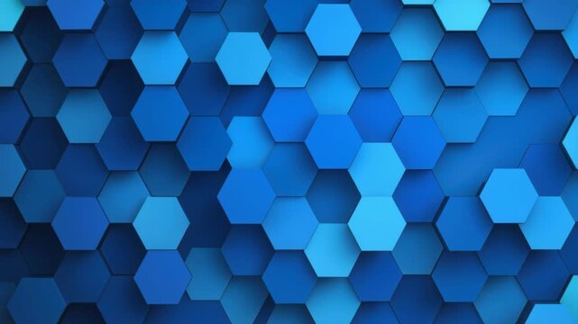 Abstract Blue Hexagons: A captivating abstract pattern featuring a dynamic arrangement of blue hexagons in various shades, creating a sense of depth and modern design.
