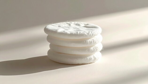 cotton pads with minimal soft shadow, realistic studio lighting