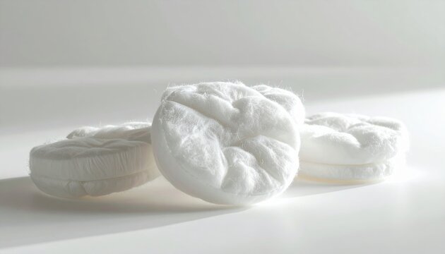 cotton pads isolated on clean white background, subtle soft lighting
