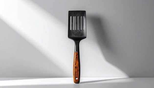 spatula standing upright on white, realistic studio lighting