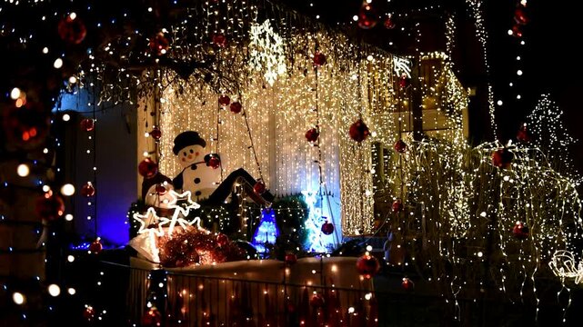 Illuminated Christmas house in North Hesse, Germany