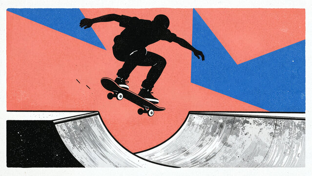 Skateboarder Performing Aerial Trick Above Halfpipe