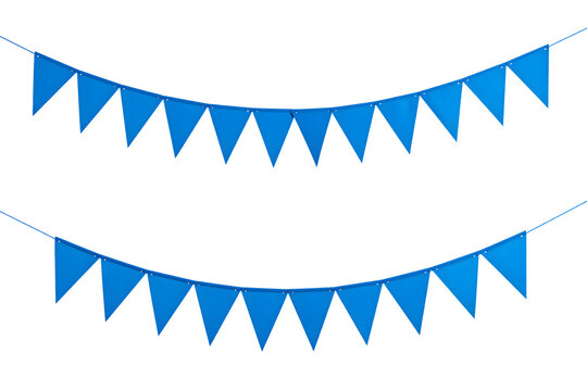 Blue bunting flags hanging in two rows for festive party decoration, celebration event, carnival, grand opening, or birthday festival elements&nbsp;&nbsp;