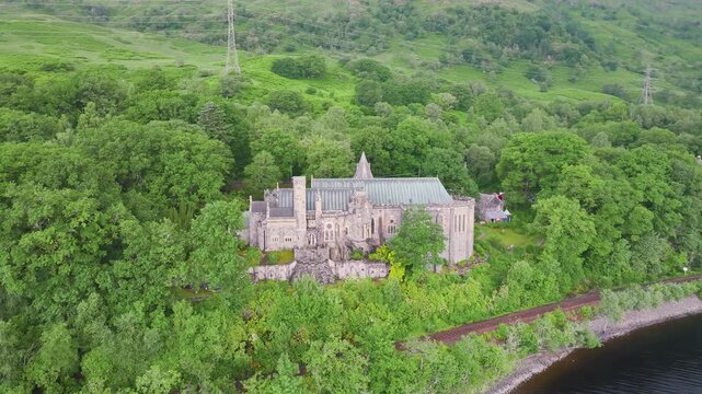 St Conans Kirk from a drone, Loch Awe in Argyll and Bute, Scotland, UK