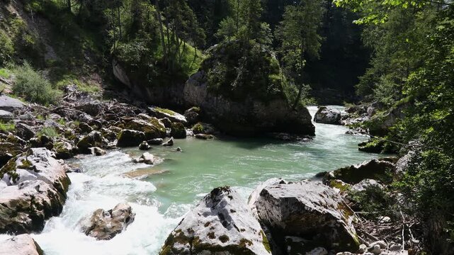 Hiking trail along the Saalach, Triftsteig, white water, Saalachtal, Lofer, Pinzgau, Land Salzburg, Austria