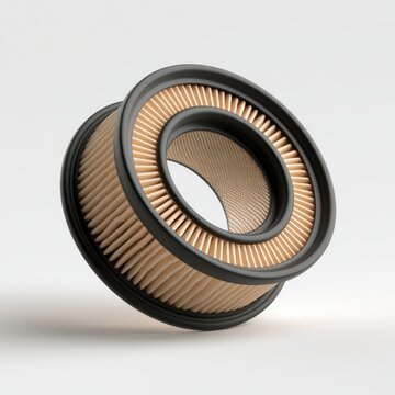 High-quality cylindrical air filter element with pleated paper and rubber sealing rings for engine and machinery filtration systems isolated on white background
