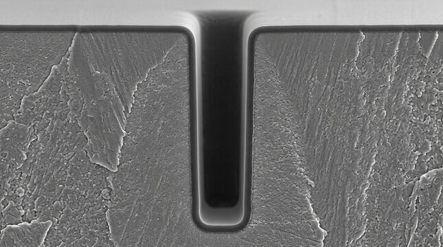 Microscopic Cross Section of Deep Trench Structure in Semiconductor Material