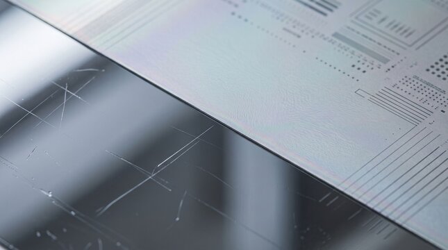 Semiconductor Wafer Surface with Microfabricated Circuit Patterns and Defect Lines