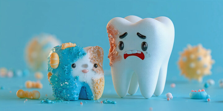 Cute Tooth Character Fighting Germs Dental Health Concept, ai generated.