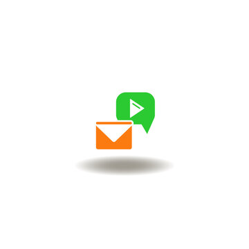 Vector illustration of mail envelope and speech bubble with play button. Symbol of message.