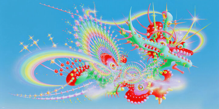 Colorful Abstract Fractal Art with Psychedelic Digital Patterns, ai generated.