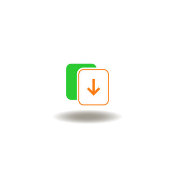Vector illustration of two file document with arrow down. Symbol of download.