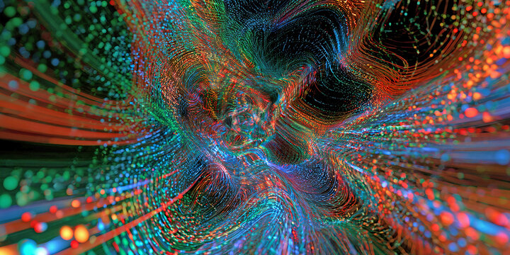 Abstract Digital Data Tunnel with Glowing Particle Network, ai generated.