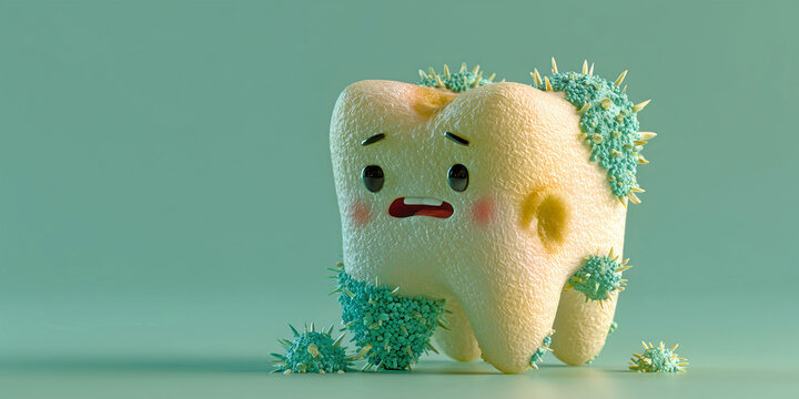 Cute Tooth Character Fighting Germs Dental Health Concept, ai generated.