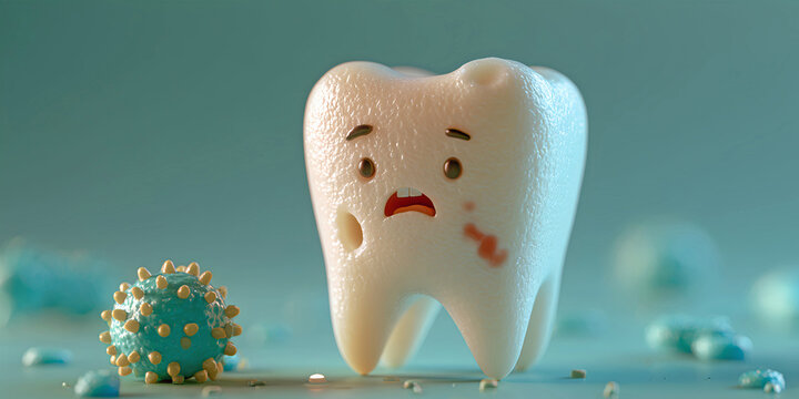 Cute Tooth Character Fighting Germs Dental Health Concept, ai generated.