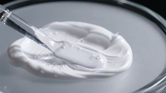 Close Up of Metal Spoon Scooping Smooth White Cream Yogurt Texture on Plate
