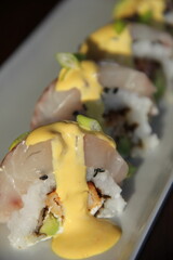 Traditional Japanese maki rolls with vinegared rice and seaweed © kike