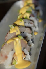 Traditional Japanese maki rolls with vinegared rice and seaweed © kike