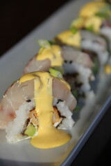 Traditional Japanese maki rolls with vinegared rice and seaweed © kike
