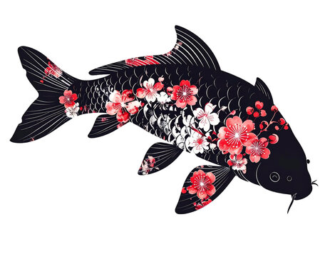 Decorative sea bream featuring plum branches and blossoms for Japanese New Year design