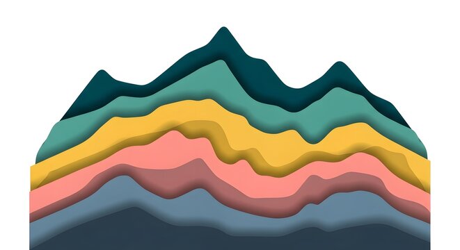 Abstract layered paper cut mountain range vector illustration with colorful hills.