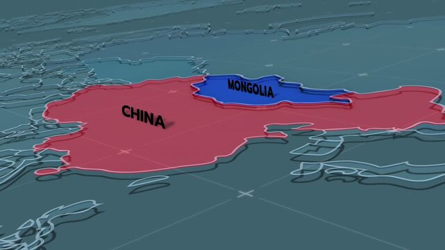 A stylized 3D political map highlighting Mongolia, and CHINA MAP, Mongolia map, 