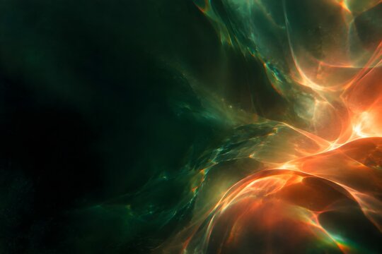 Fondo abstracto con reflejos en tonos verdes, amarillos y rojos, con espacio negativo.
