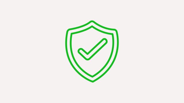 Green shield with a check mark inside representing security or approval on a light background