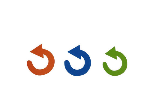 Three colorful circular arrow icons for refresh reload or restart action symbols isolated on transparent background