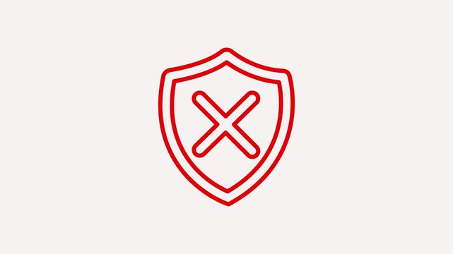 Red shield with a cross mark inside representing protection or denial on a light background
