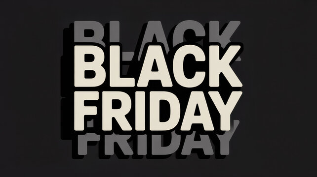 Black friday typographic poster with layered text effect in cream and dark gray for retail sales promotions and seasonal shopping event marketing visual