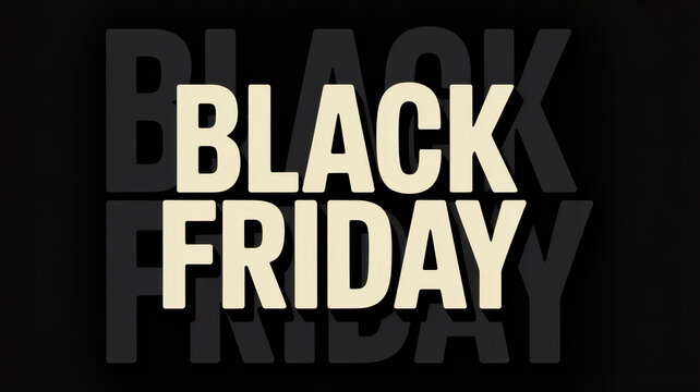 Bold black friday typography with large cream colored letters layered over a dark background, creating a modern, and minimalist promotional, shopping aesthetic