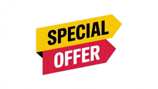 Bold yellow and red arrow shaped banners with the text special offer isolated on a white background, for marketing promotions, and retail discount, advertising campaigns