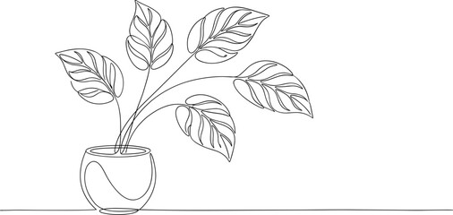 Obraz premium A simple line art drawing of a potted houseplant sitting on a surface.
