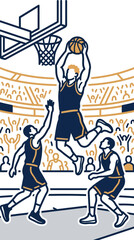 Athletic basketball player performing slam dunk in crowded stadium arena © achmad