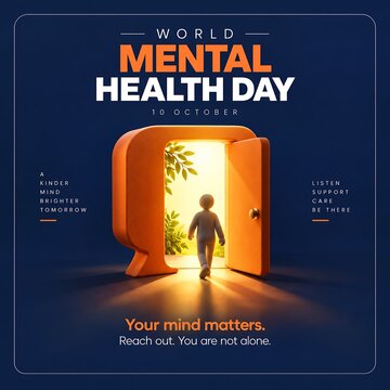 World mental health day concept of person walking through open door towards light with wellness psychology awareness opportunity