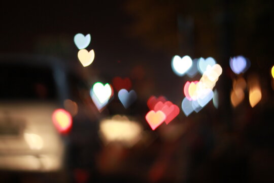 Heart Shaped Bokeh Lights from City Traffic at Night
