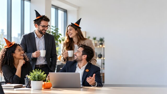 Professional Team Having Fun Halloween Celebration
