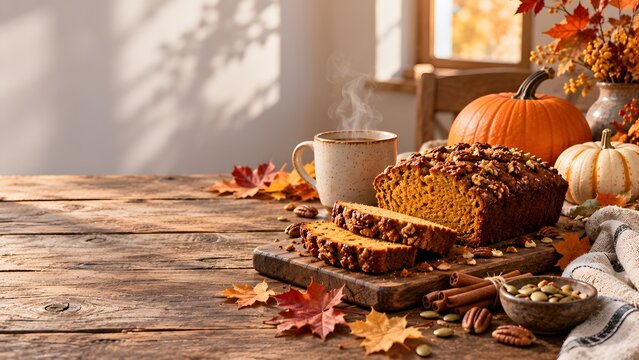 Fresh Baked Pumpkin Walnut Bread for Autumn