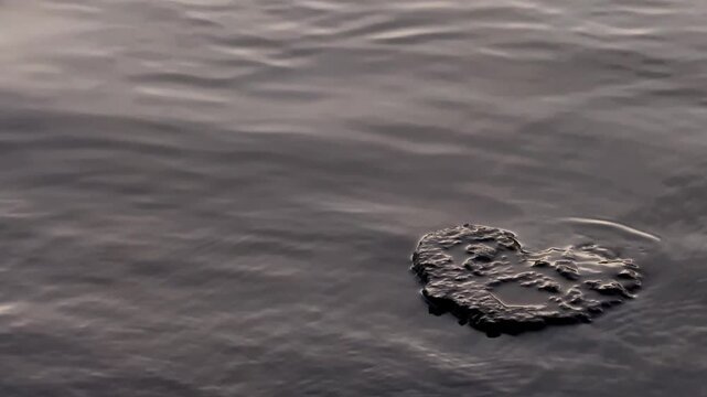 Heart shaped stone in rippling water surface