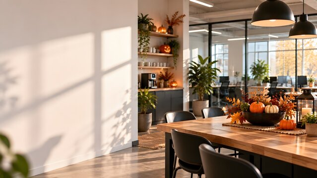 Autumnal Office Decoration with Pumpkins
