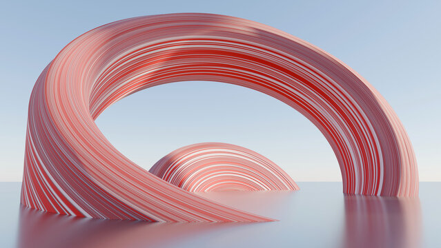3D abstract red and white curved arch background. Perfect for modern product displays, futuristic banners, architectural concepts, and posters