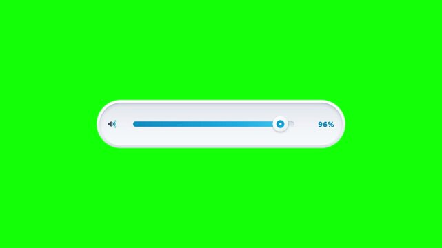 Volume slider bar video animation with percentage indicator moving smoothly on bright green screen background