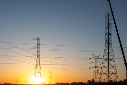 Electrical Infrastructure Development Under Evening Sky