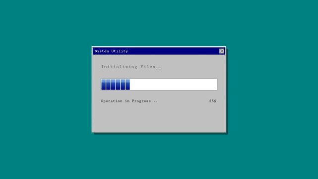 Animated Retro Computer System Utility Loading Progress Bar Interface Isolated Teal Background
