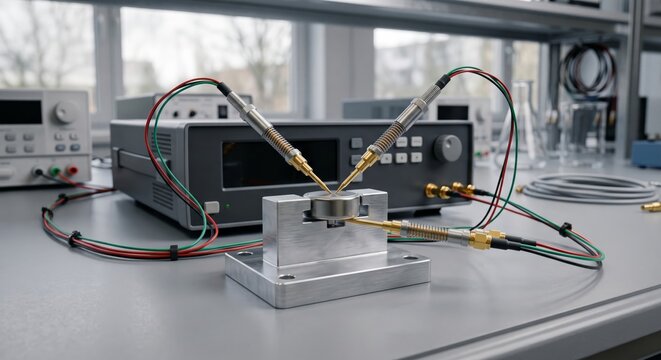 Professional thermal management system testing with cooling plates and battery cells in lab setting